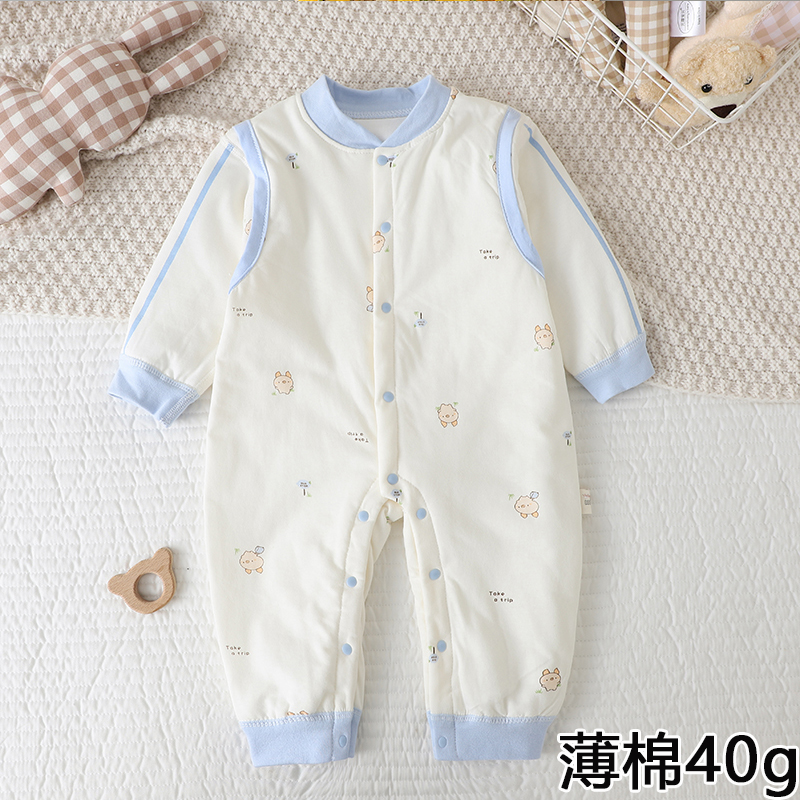 婴儿连体衣40克薄棉无骨哈衣春秋