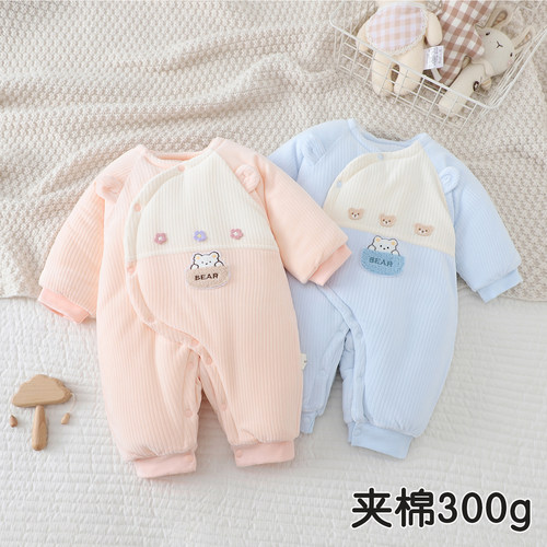 新生儿连体衣夹棉保暖哈衣外出服
