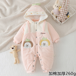 宝宝秋冬连帽连体衣婴儿加棉加厚哈衣爬服260g外出抱衣棉衣过冬服