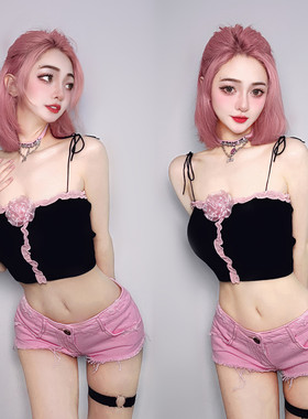 欧美酒吧DS演出服gogo女团dj领舞B组领舞爵士舞性感吊带短裤套装