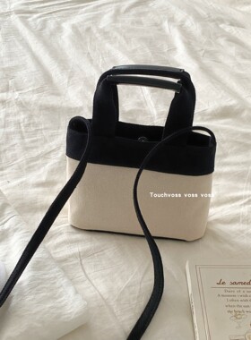 TOUCHVOSS * 午后巴黎拼色帆布斜挎包休闲小众设计手提小包单肩包