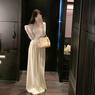 高腰显瘦直筒休闲裤 ByYou 女宽松慵懒风拖地裤 白色阔腿裤 冬季 新款