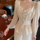 上衣套装 ByYou 蕾丝花边雪纺衫 新款 女内搭缎面吊带背心两件套 秋季