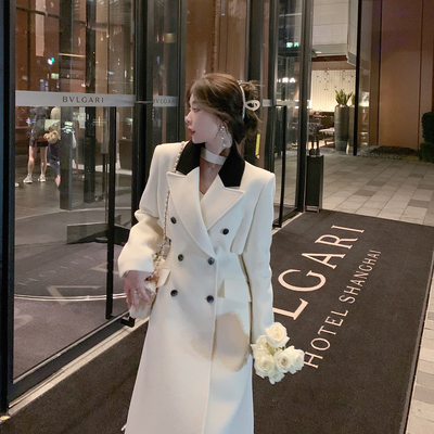 水蛇腰加厚升级版拼色羊毛大衣