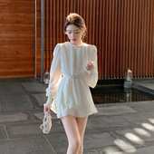 夏季 女打底a字热裤 新款 ByYou 白色高腰西装 短裤 显瘦阔腿休闲裤 子