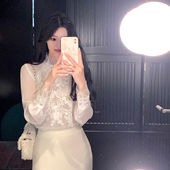 蕾丝衬衫 ByYou 白色半高领长袖 新款 女高级感叠穿内搭打底衬衣 冬季