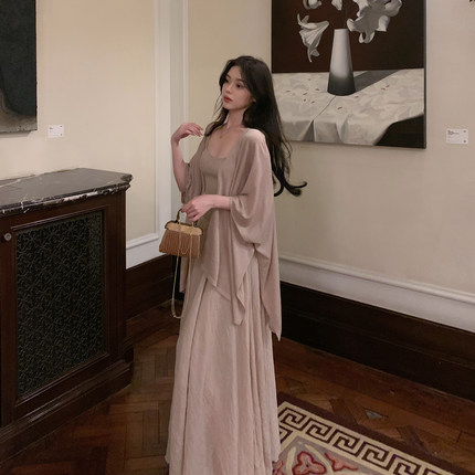 ByYou 秋季新款褶皱天丝棉麻半身裙高级感大裙摆修身显瘦气质长裙