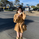 ByYou 老钱风羊毛领麂皮绒环保皮草外套女卡其色加绒加厚大衣 冬季