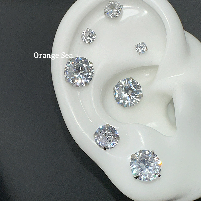 Orange Sea超闪锆石耳蜗钉925银耳钉女养耳洞耳骨钉睡觉免摘耳环