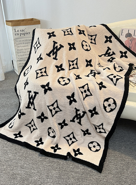 轻奢复古设计师款高奢老花设计时尚休闲双面半边绒毛毯盖毯午休毯