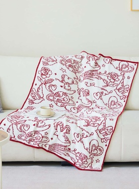 初见新年红色针织毛毯A类半边绒盖毯沙发毯子办公室午睡毯空调毯