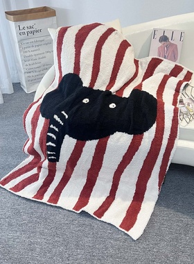 ins风条纹小象半边绒毛毯办公室午睡毯子沙发盖毯空调毯披肩毯