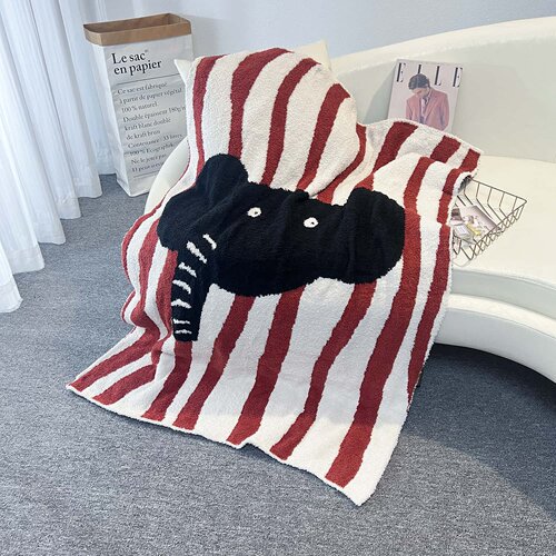 ins风条纹小象半边绒毛毯