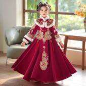 中国风拜年服冬装 汉服女童冬季 喜庆加厚连衣裙儿童古风新年装 旗袍
