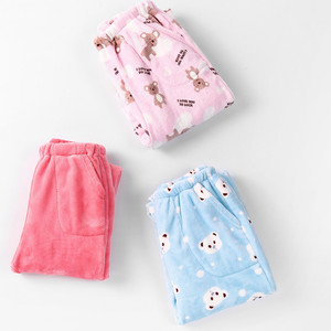 珊瑚绒睡裤女秋冬睡裤法兰绒长裤加绒保暖裤男士起居家居裤长裤