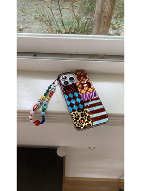 DT play 秋冬豹纹拼接辣妹显气质韩国ins风小众博主高级适用于iphone16promax/15/14苹果13/12手机壳保护套