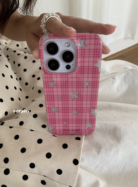 DT play 轻薄手感好粉色格纹五角星时髦韩国ins博主小众设计适用于iphone17promax/16/15苹果14手机壳保护套