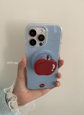 DT play 一颗大苹果简约蓝色毛线磁吸韩国ins风小众博主高级适用于iphone16promax/15/14苹果13手机壳保护套