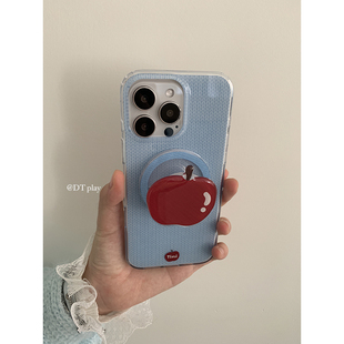 一颗大苹果简约蓝色毛线磁吸韩国ins风小众博主高级适用于iphone16promax 14苹果13手机壳保护套 play