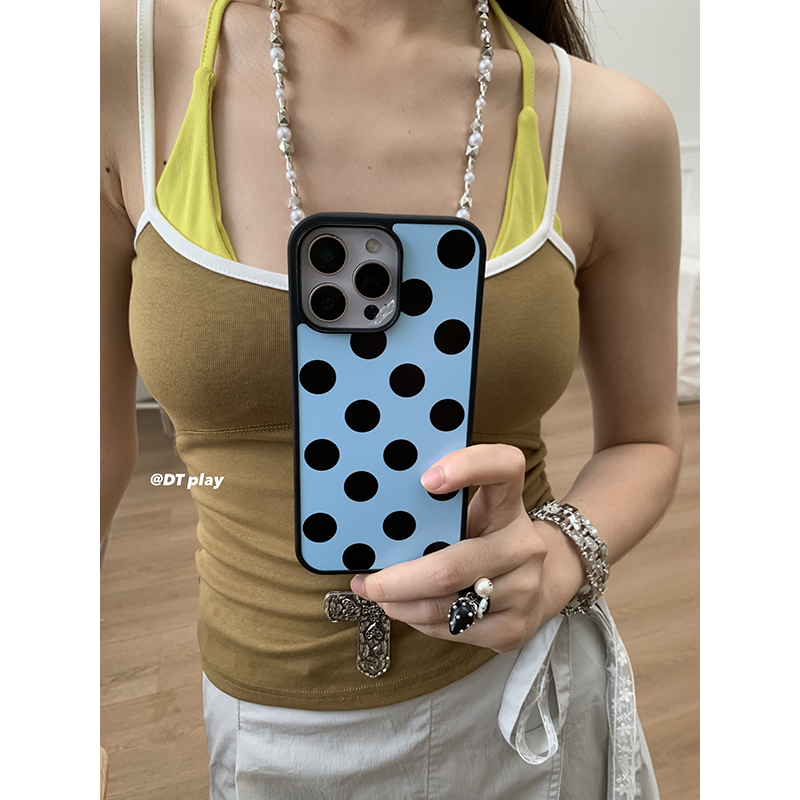 DT play 小众设计黑白时髦波点黑边亮面韩国ins风小众博主适用于iphone17/16promax/15/14苹果13手机壳保护套