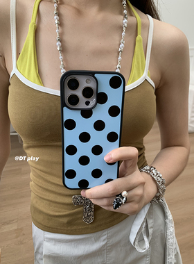 DT play 小众设计黑白时髦波点黑边亮面韩国ins风小众博主适用于iphone17/16promax/15/14苹果13手机壳保护套