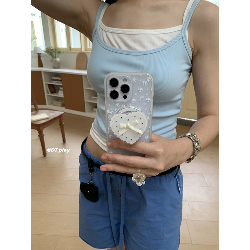 DT play 白色蝴蝶结爱心精致磁吸简约少女韩国ins风小众适用于iphone17/16promax/15/14苹果13手机壳保护套