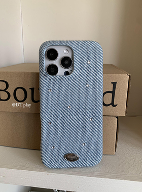DT play 浅蓝牛仔闪闪韩女穿搭韩国ins风小众博主高级适用于iphone17promax/16/15/14苹果13手机壳保护套