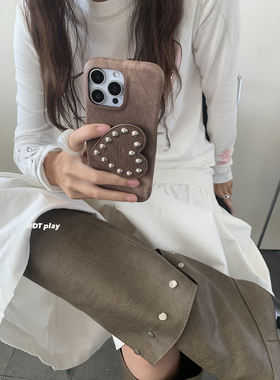DT play 棕色牛仔秋冬氛围感出片韩女韩国ins博主小众设计适用于iphone17promax/16/15苹果14/13手机壳保护套