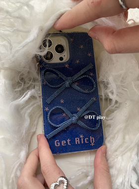 DT play 蓝色星星牛仔甜酷韩系复古蝴蝶结可爱ins风小众博主适用于iphone16promax/15/14苹果13手机壳保护套
