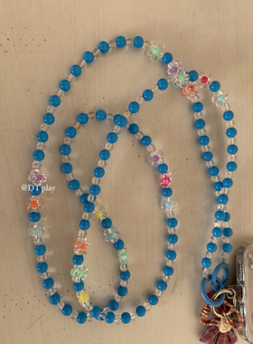 DT play 夏日蓝色串珠韩国ins风小众博主适用手机壳垮带链条包挎