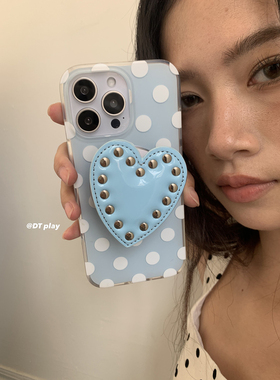 DT play 小众蓝色波点爱心铆钉磁吸韩国ins博主小众设计适用于iphone17promax/16/15苹果14/13手机壳保护套