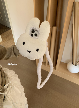 DT play 夸张大脸白色米菲兔子可爱韩国ins博主小众设计适用于iphone17promax/16/15苹果14/13手机壳保护套