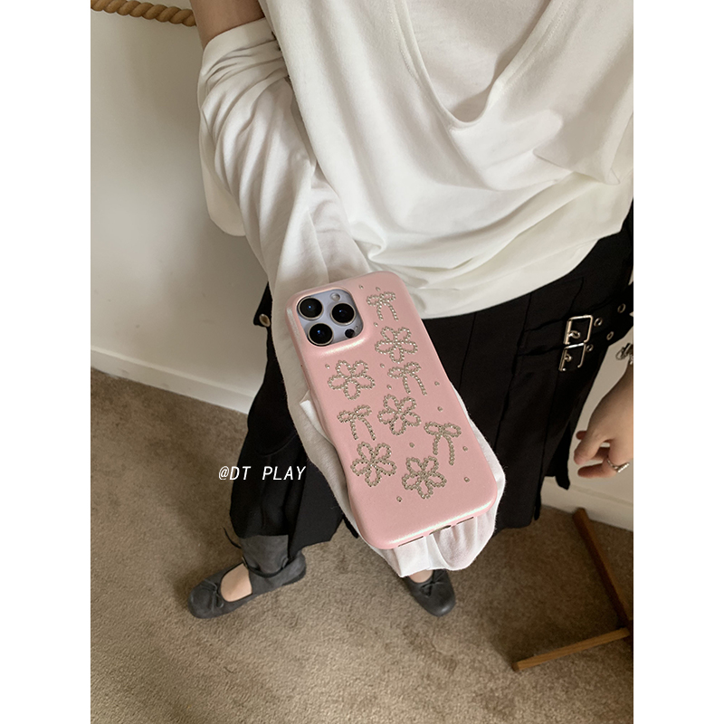 DT play粉色花花蝴蝶结点点闪闪俏皮可爱韩国ins风小众博主适用于iphone16promax/15/14苹果13手机壳保护套