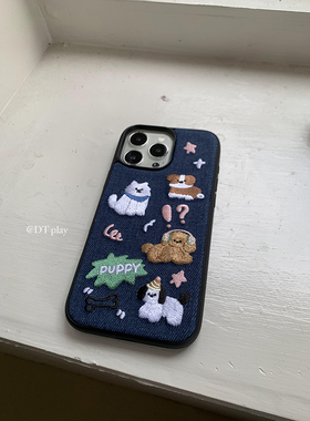 DT play 可爱温暖蓝色牛仔小狗韩国ins风小众博主高级适用于iphone16plus/15promax/14苹果13/12手机壳保护套