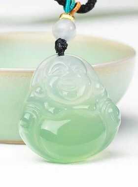 玉髓笑佛吊坠男女款项链玛瑙渐变色弥勒佛挂坠半山半水