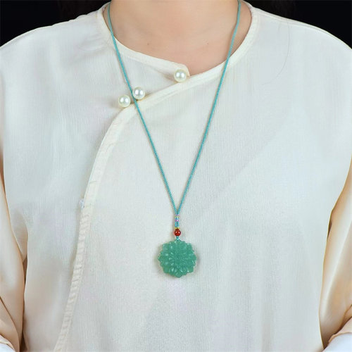 天然东陵玉花开富贵吊坠男女款 玉石玉坠挂件如意玉佩玉扣挂坠