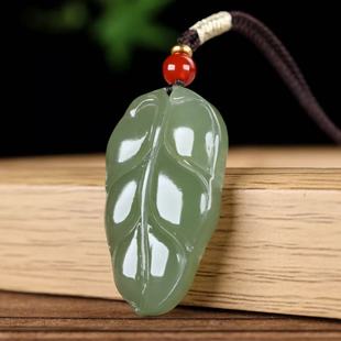 和田玉金枝玉叶吊坠 男女款玉石树叶挂件玉佩项链毛衣链大号