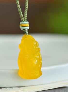 天然黄玛瑙财神吊坠男女款