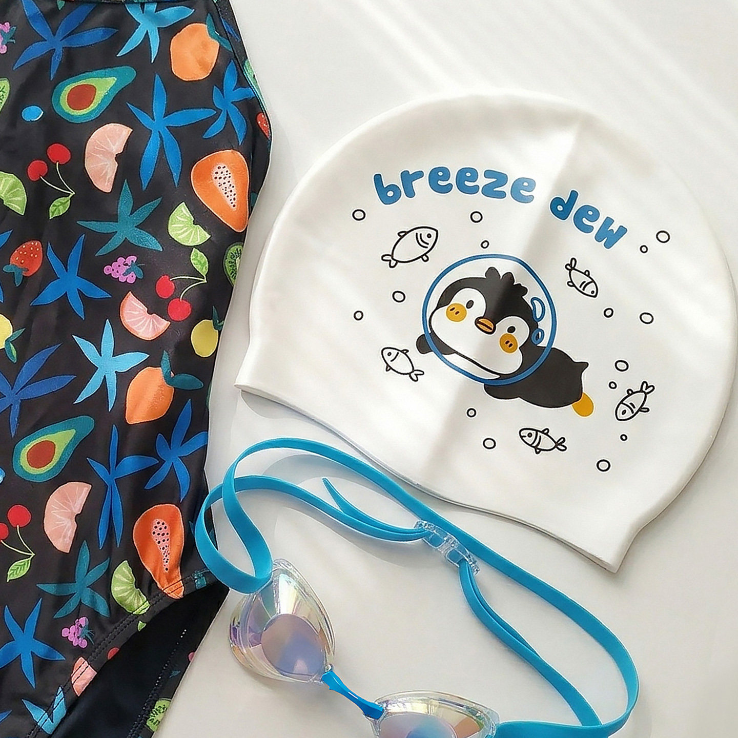 BreezeDew潜水企鹅泳帽加大防滑男女款高颜值可爱成人硅胶泳帽