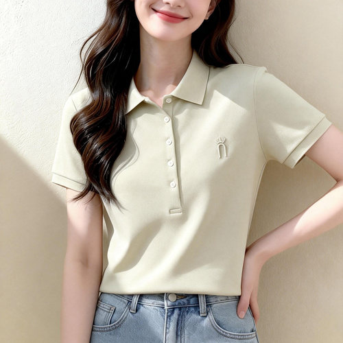 新款夏季显瘦POLO衫女短袖 翻领纯棉休闲t恤定制LOGO日常气质女装