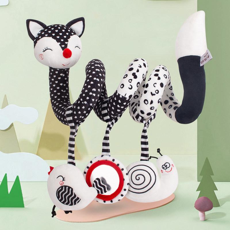 tololo黑白狐狸宝宝床绕推车挂件铃新生婴儿床头铃布毛绒益智玩具