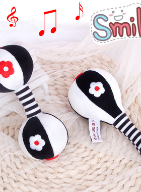 新生婴儿视力训练黑白色沙锤0-3-6个月1岁宝宝手摇铃抓握安抚玩具