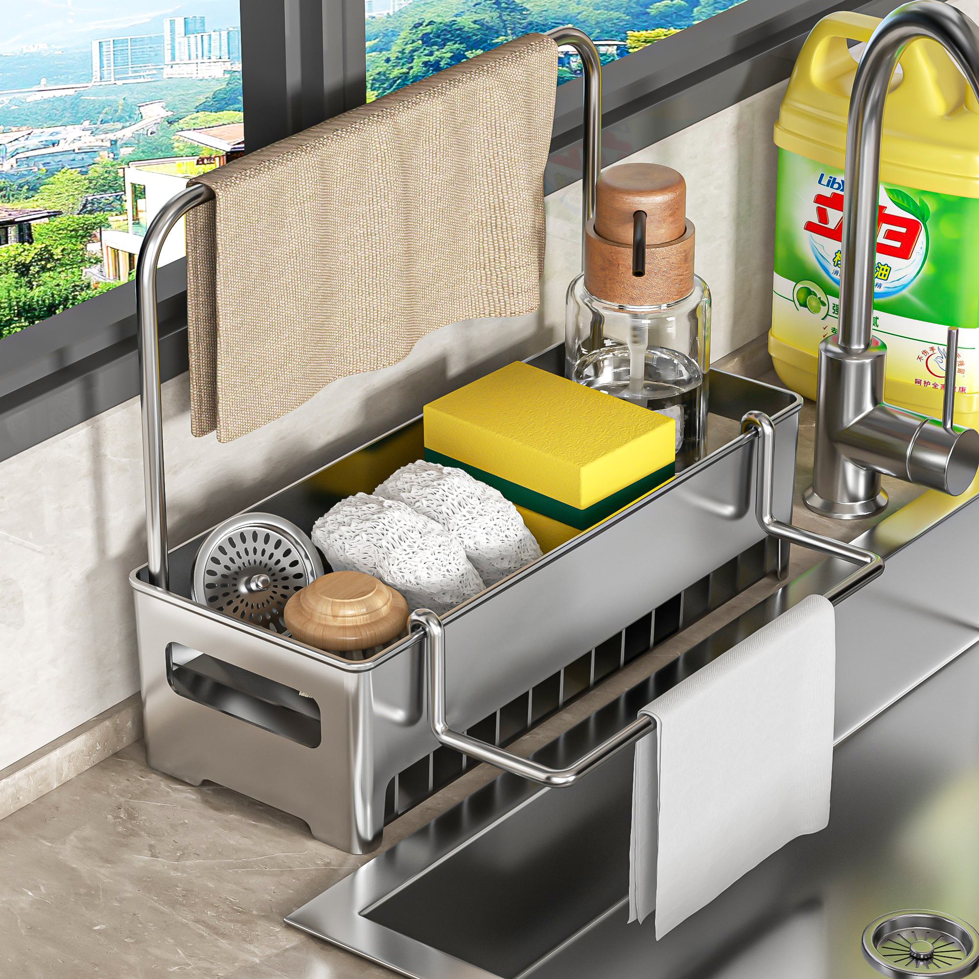 厨房置物架海绵沥水架水龙头洗菜