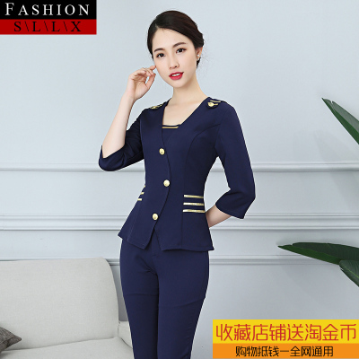 足疗技师服2021新款女套装 秋冬装长裤足浴工作服修身空姐服显瘦