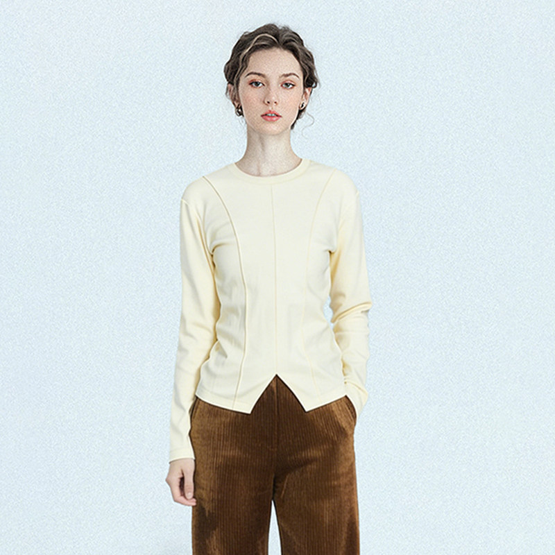 松弛不规则透气百搭弹力亲肤舒适休闲修身型长袖T恤打底衫上衣女