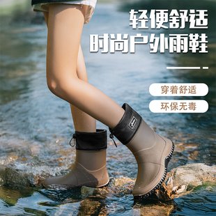 软底水靴厚底舒适厨房工地耐磨轻便鞋 时尚 中筒防滑防水鞋 雨鞋 男士