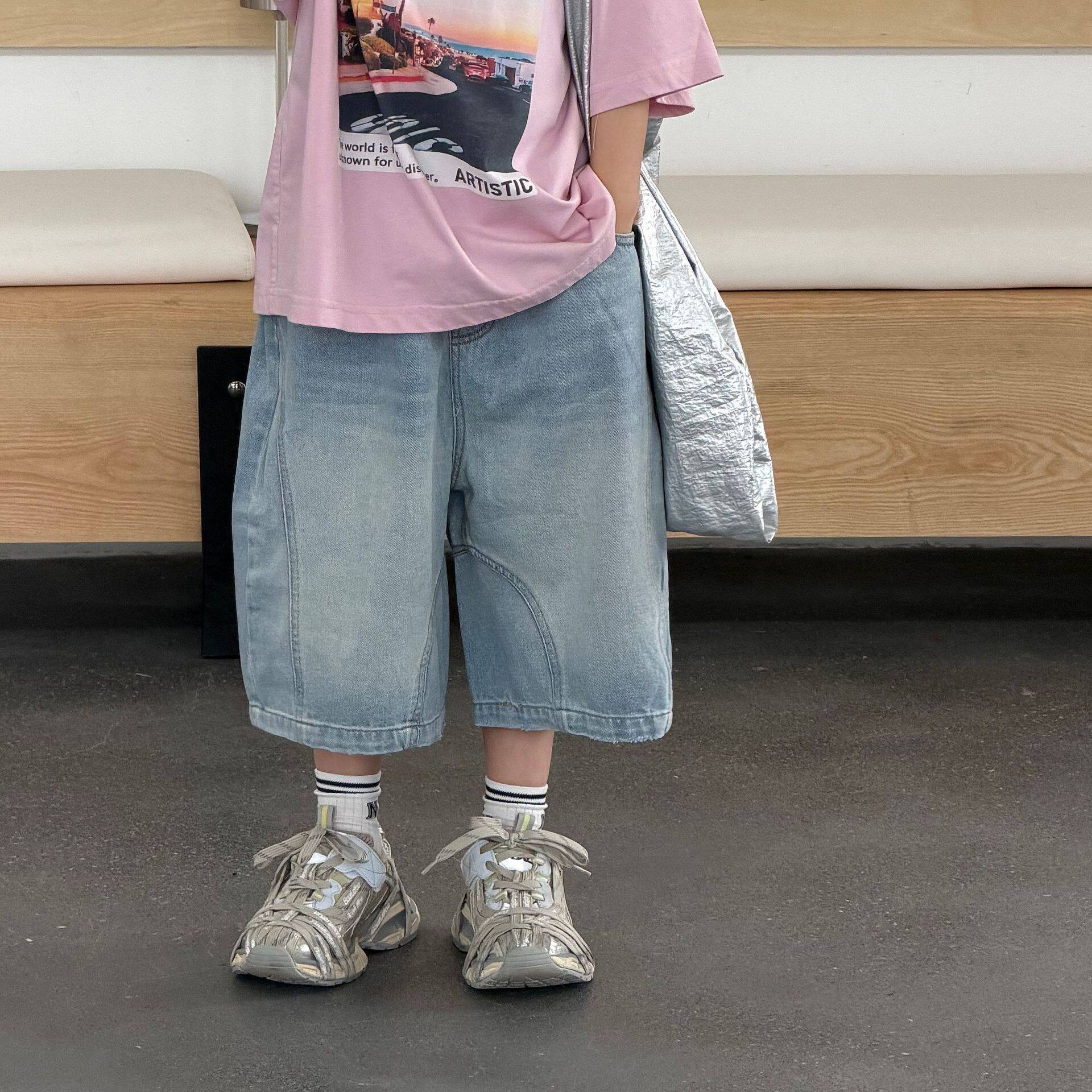 泰如2026夏季新款韩版儿童纯色休闲水洗牛仔短裤男童简约牛仔裤潮