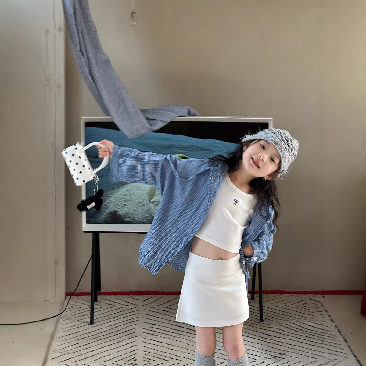 瑜瑜公主 女童夏季韩版细格子衬衫 儿童连帽格子衬衣防晒外套