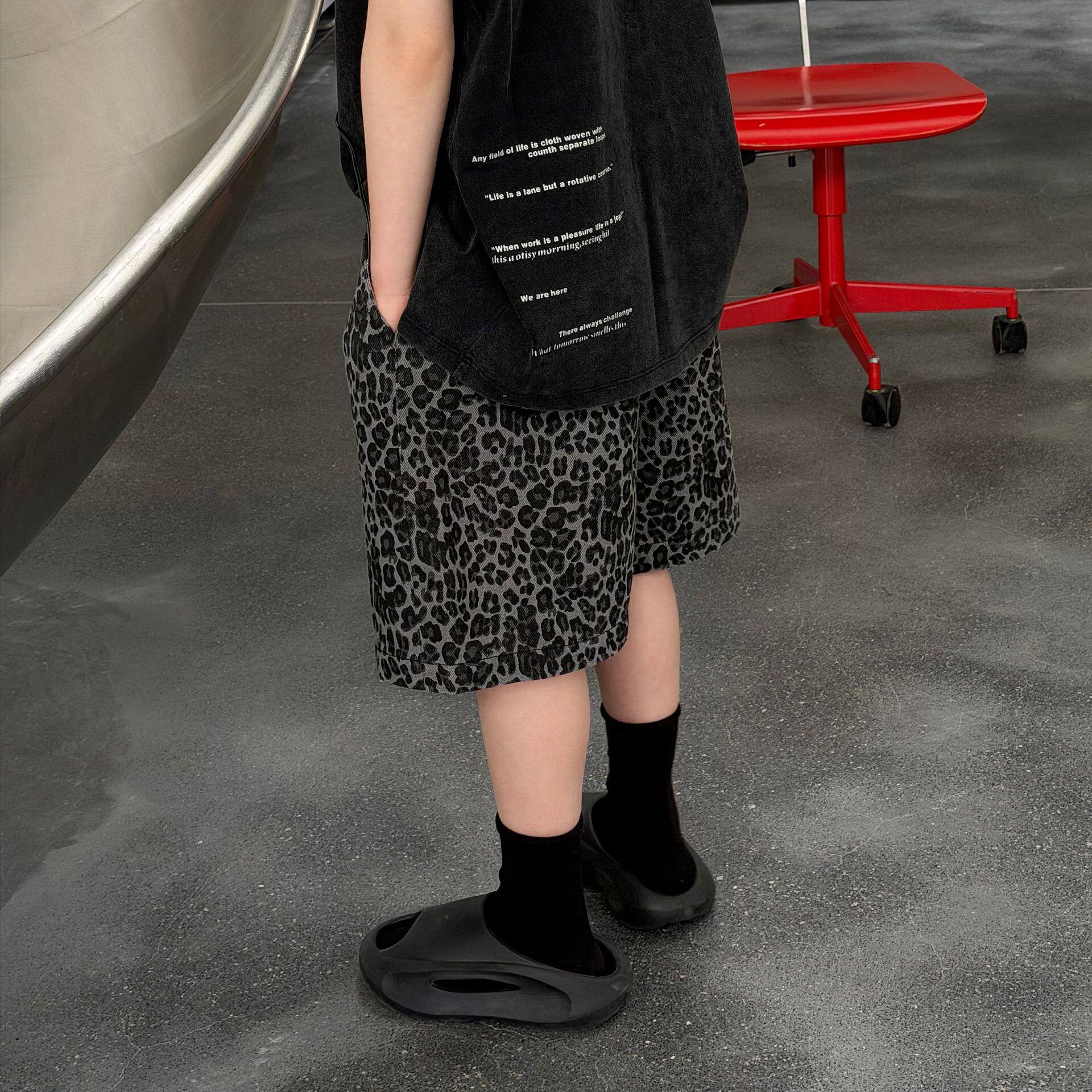 泰如2026夏季新款儿童韩版美式豹纹短裤男童时尚百搭休闲短裤潮