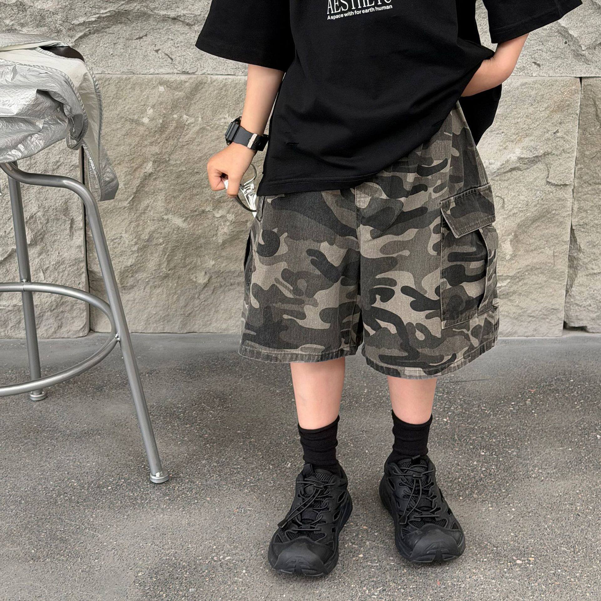 泰如2026夏季新款儿童韩版美式迷彩短裤男童时尚休闲水洗短裤潮